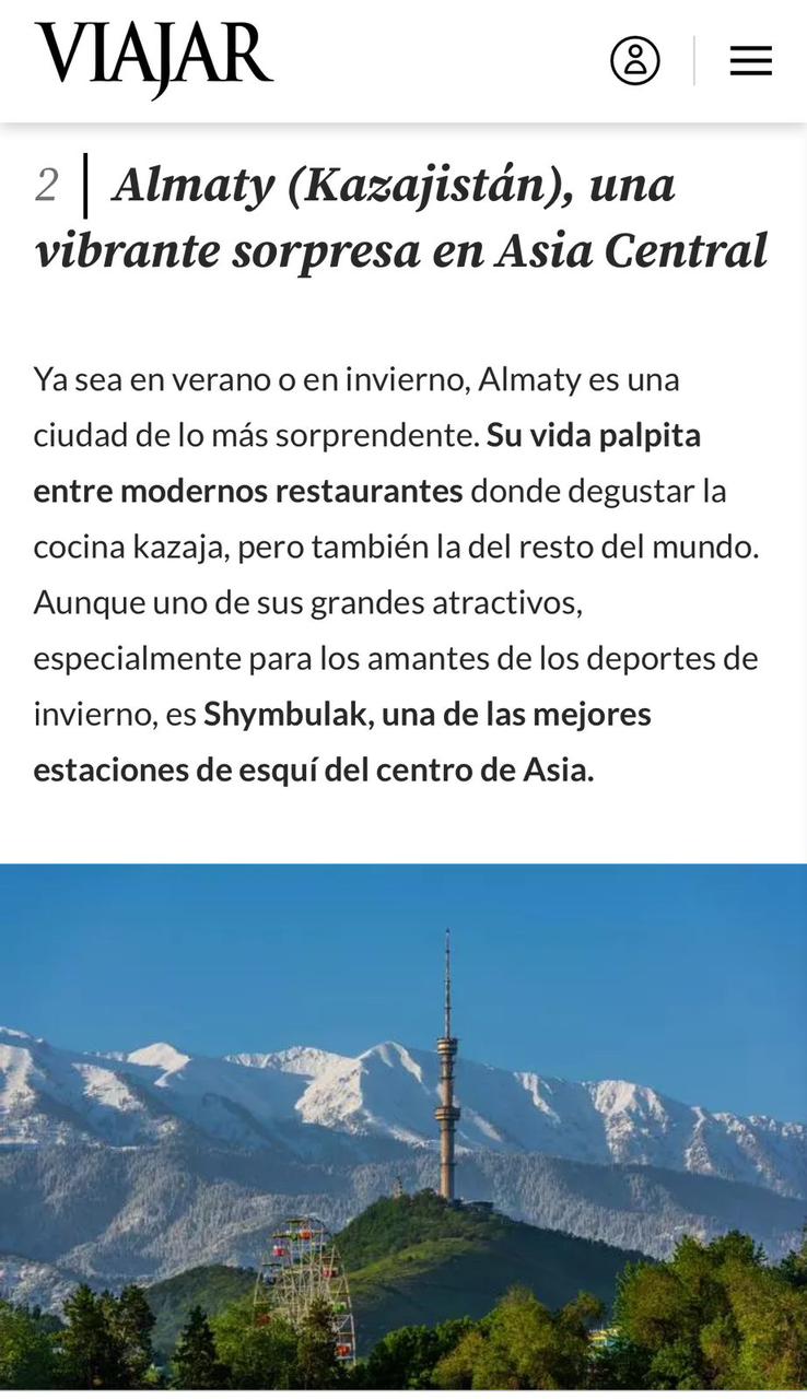Испанский журнал Viajar признал Алматы одним из самых уникальных горных городов