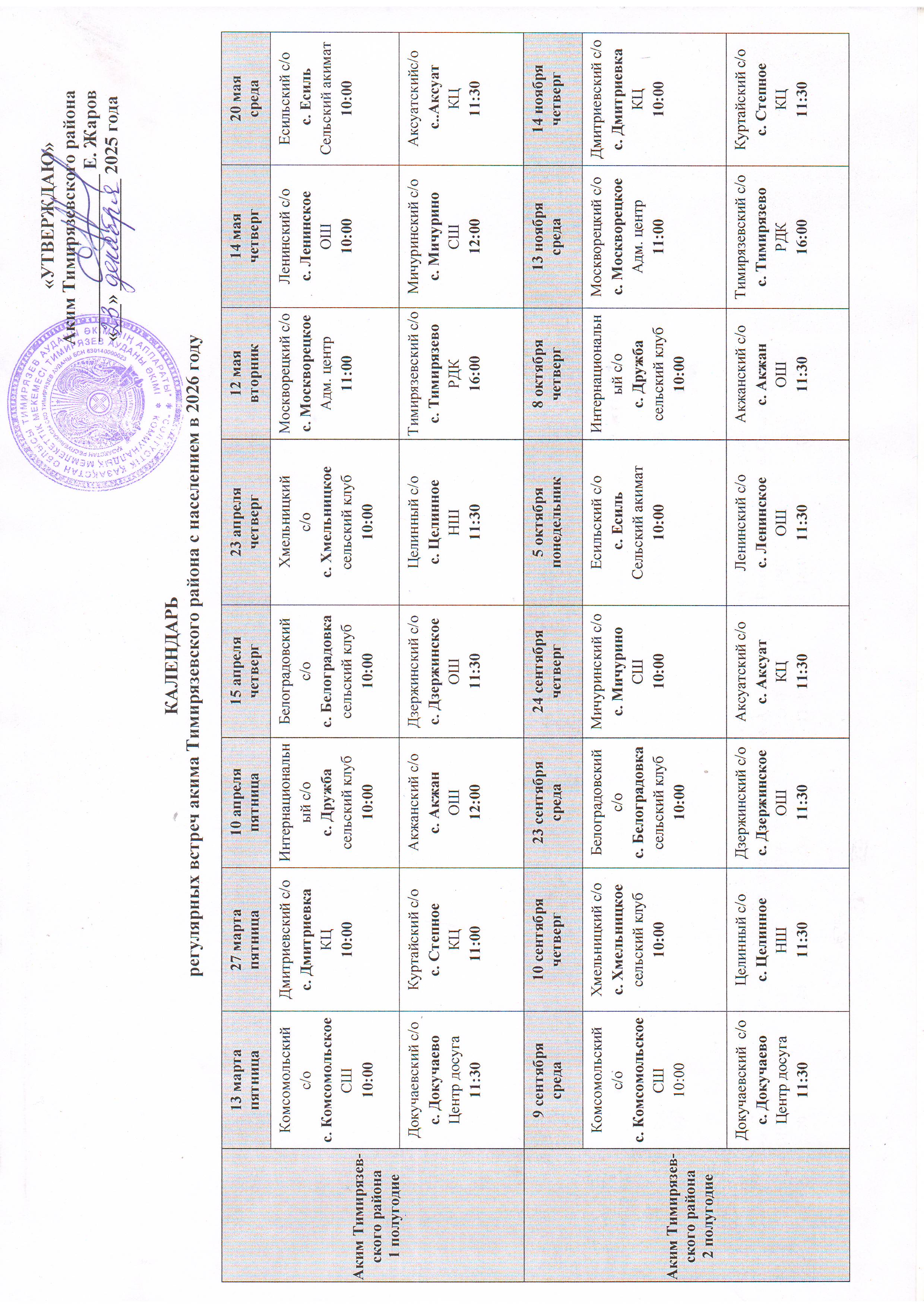 График встреч акима района с населением в 2026 году