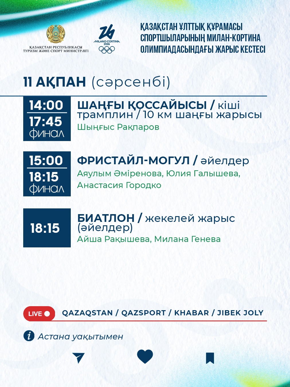 Зимние Олимпийские Игры в Милане и Кортина-д’Ампеццо-2026: Расписание стартов пятого дня