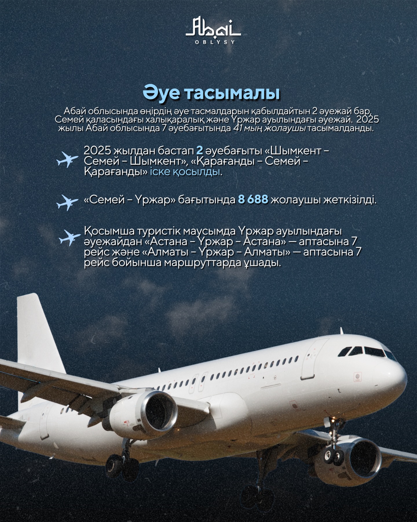 Абай облысында әуе қатынасы желісі кеңеюде