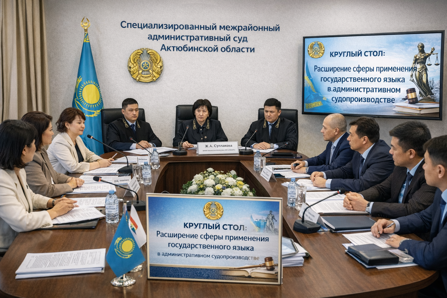 Ақтөбе облысының мамандандырылған ауданаралық әкімшілік сотында «Әкімшілік сот ісін жүргізудегі мемлекеттік тілдің қолданылу аясын кеңейту» тақырыбында дөңгелек үстел өтті.