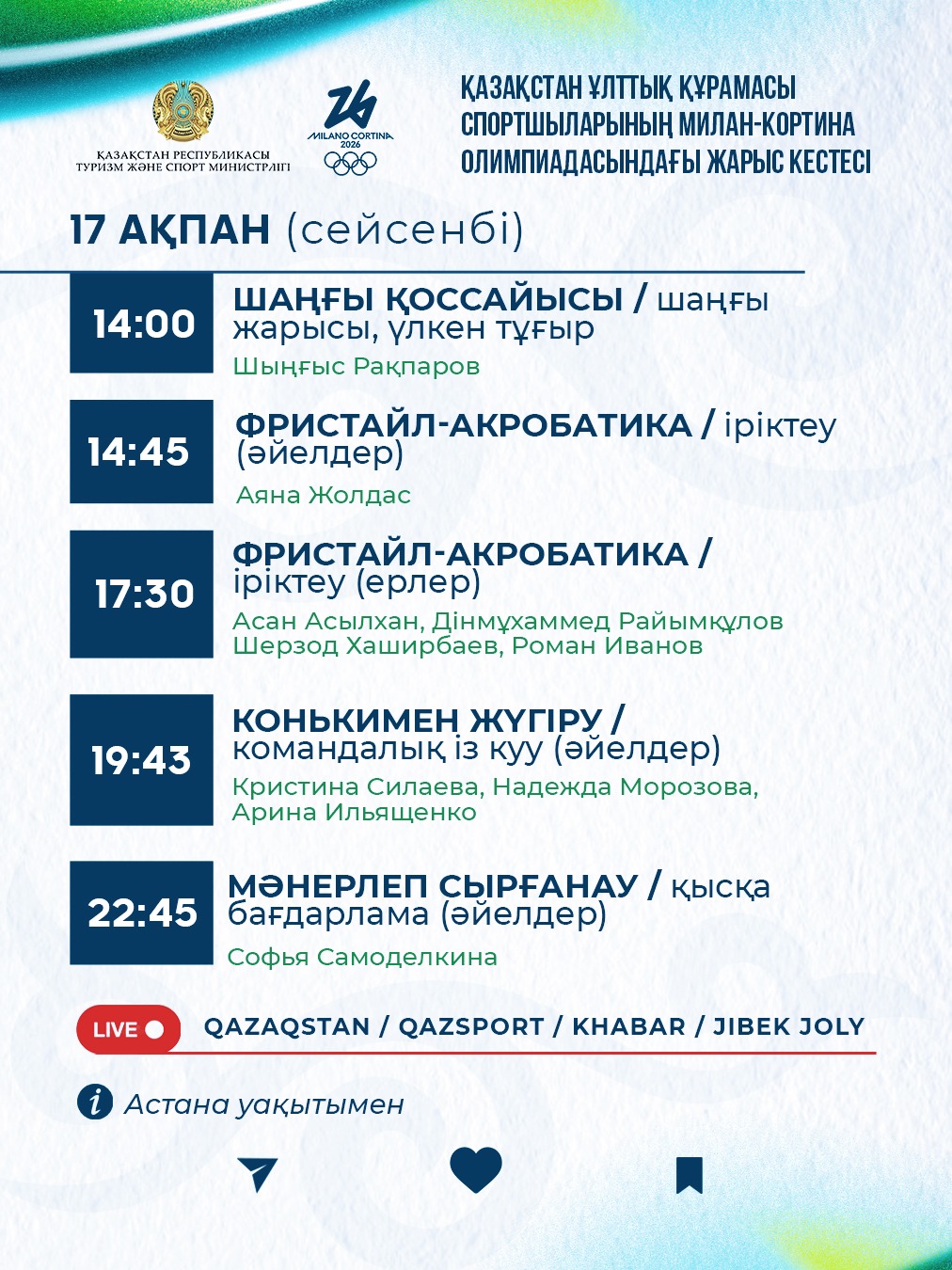 Зимние Олимпийские Игры в Милане и Кортина-д’Ампеццо-2026: Расписание стартов на 17 февраля