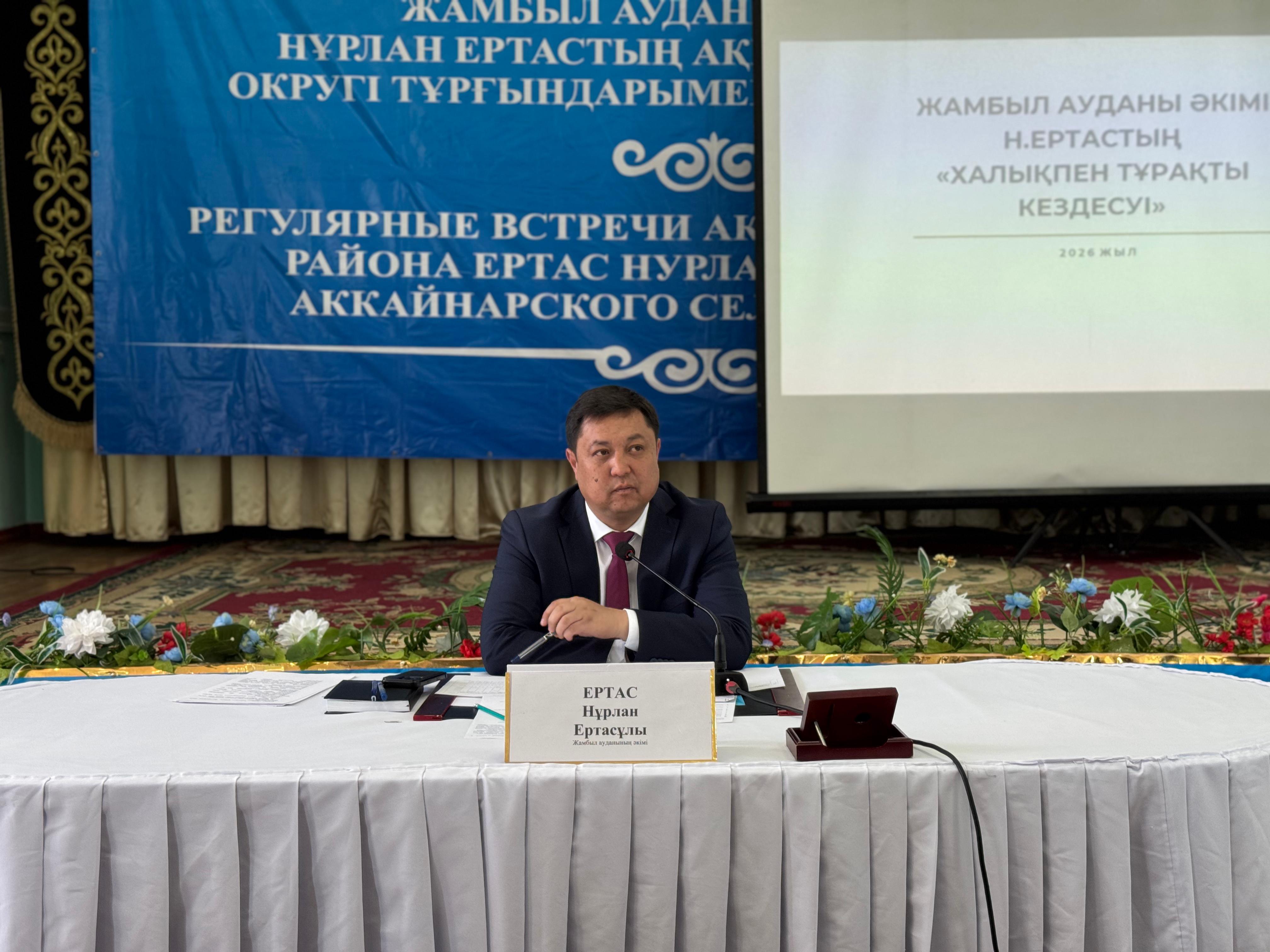 Жамбыл ауданының әкімі Нұрлан Ертастың Аққайнар ауылының тұрғындарымен кездесу өткізді