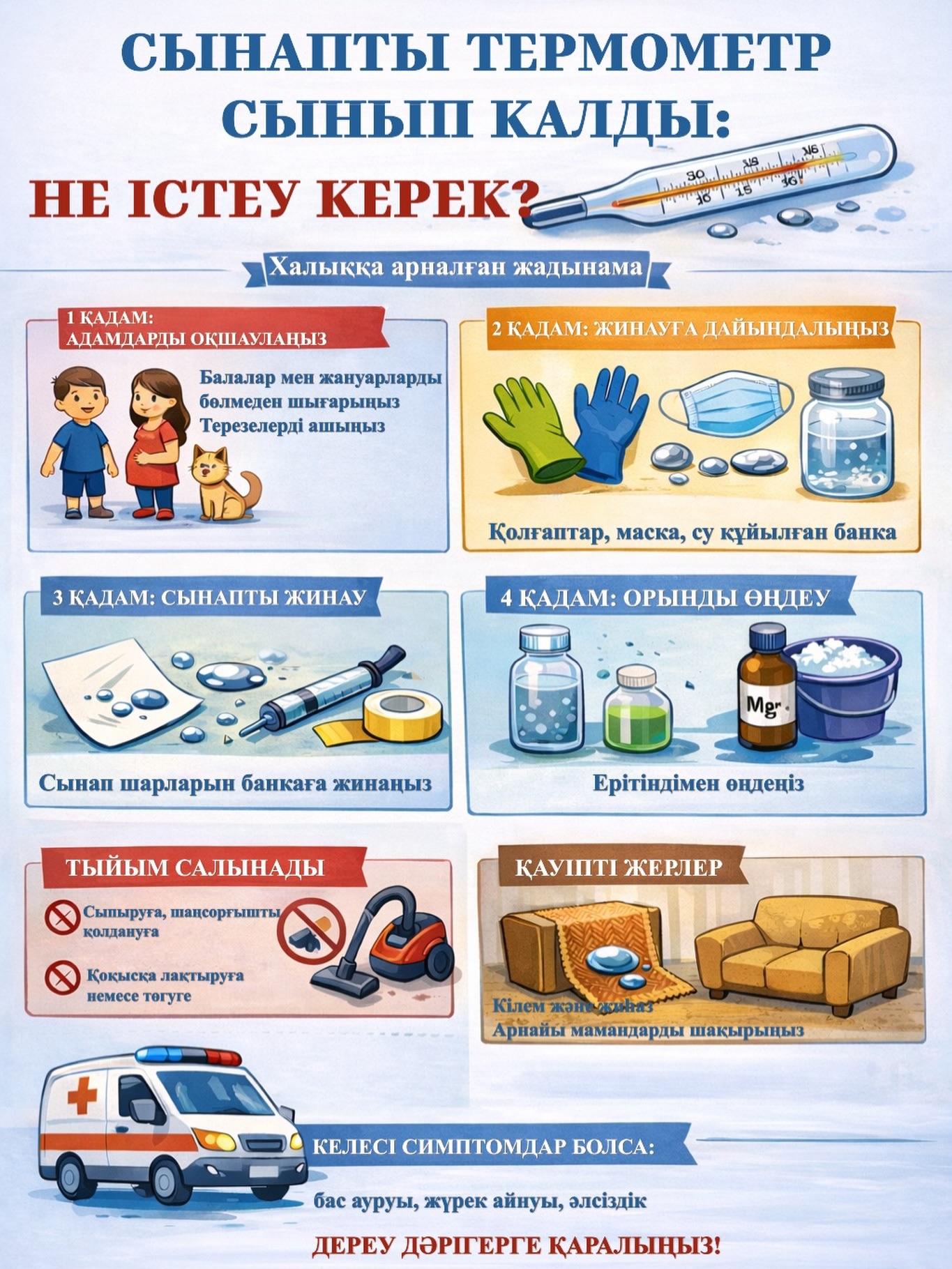 Сынапты термометр сынып қалды: не істеу керек ?