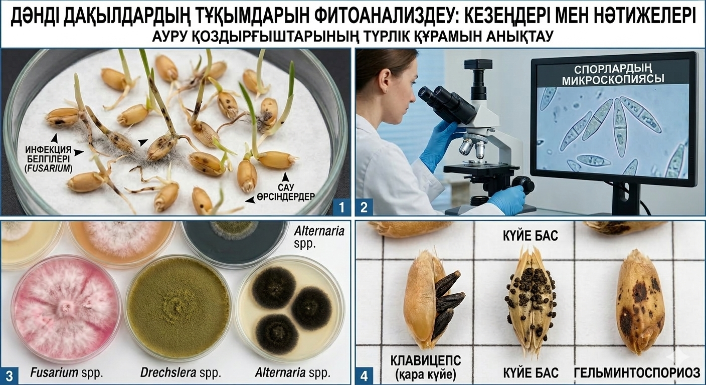 Дәнді дақылдар тұқымдарының фитоанализі: ауру қоздырғыштарының түрлік құрамын анықтау.