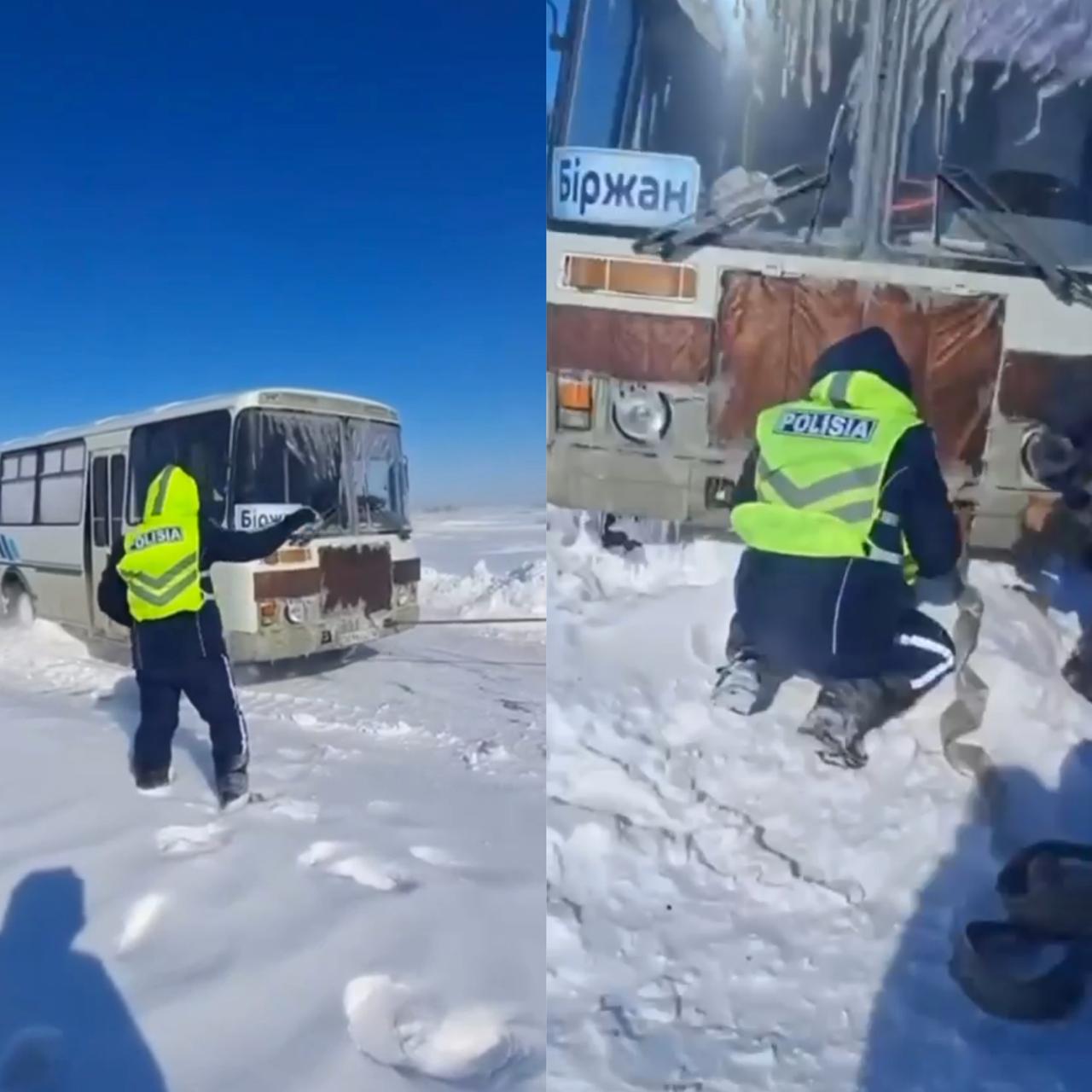 ШҚО-да учаскелік полицей қар құрсауында қалған жүргізушіге көмектесті