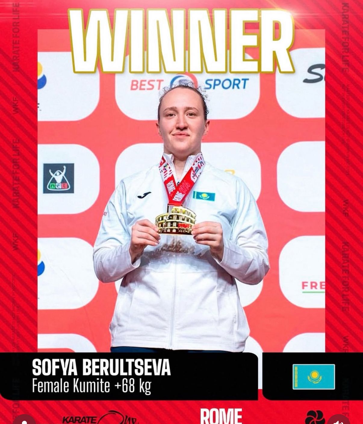Шымкенттік  Софья Берульцева каратэнің ең беделді жарыстарының бірі – Karate One Premier League Rome 2026 кезеңінде тағы бір тарихи жетістікке қол жеткізді.