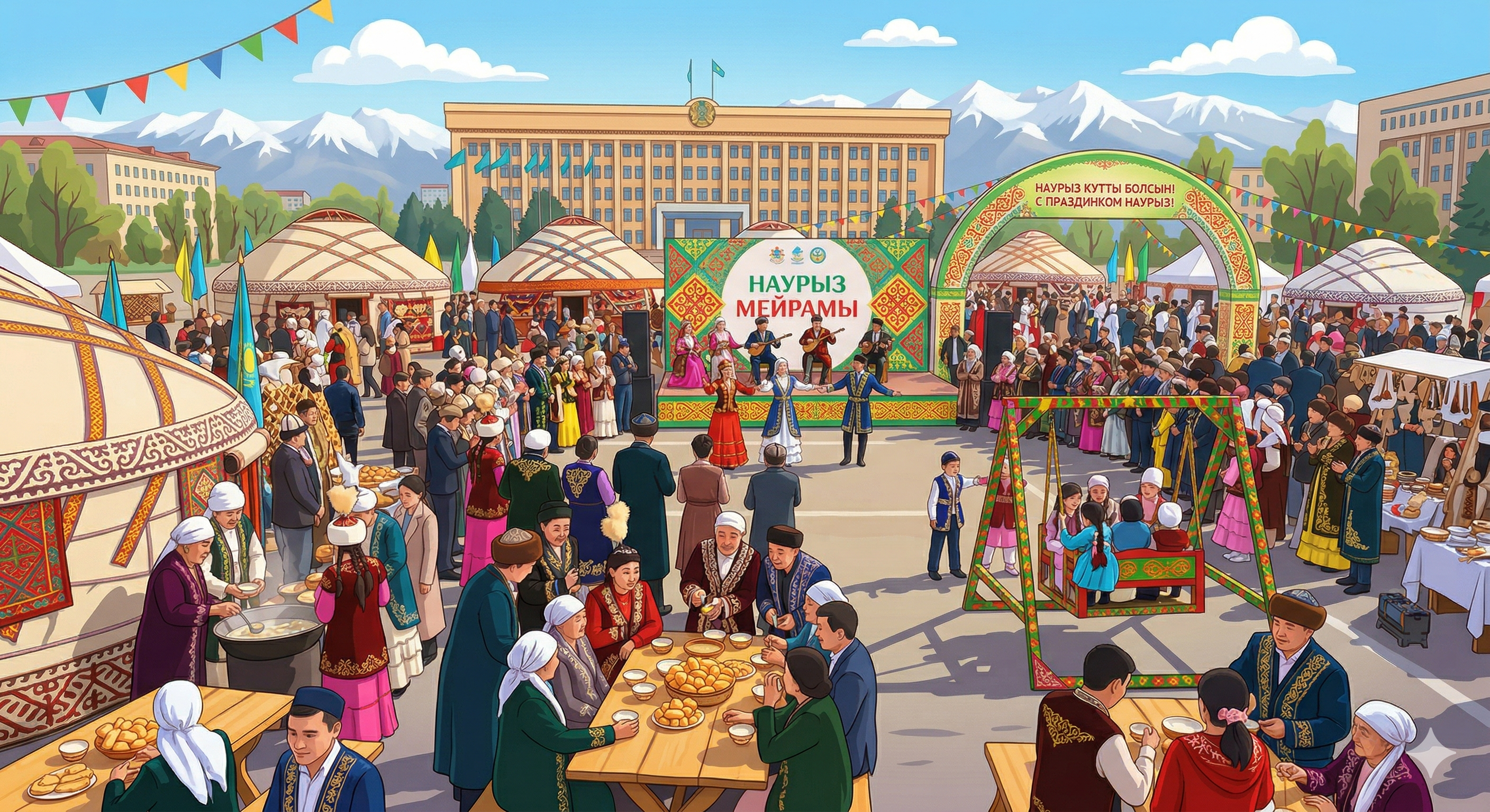 Наурыз мерекесі қалалық алаңды жылулыққа, қонақжайлыққа және ұлттық нақышқа бөледі.