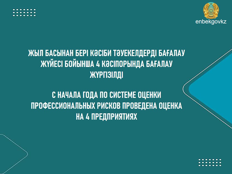 ПО СИСТЕМЕ ОЦЕНКИ ПРОФЕССИОНАЛЬНЫХ РИСКОВ ПРОВЕДЕНА ОЦЕНКА НА 4 ПРЕДПРИЯТИЯХ