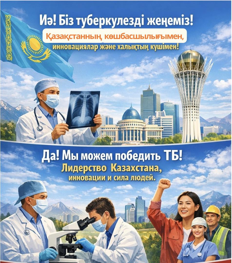 🩺С 24 февраля по 24 марта 2026 года проходит месячник, приуроченный ко Всемирному дню борьбы с туберкулёзом. В текущем году месячник по борьбе с туберкулёзом проходит под эгидой: «Да! Мы можем победить туберкулёз! Лидерство Казахстана. Инновации и сила людей!».