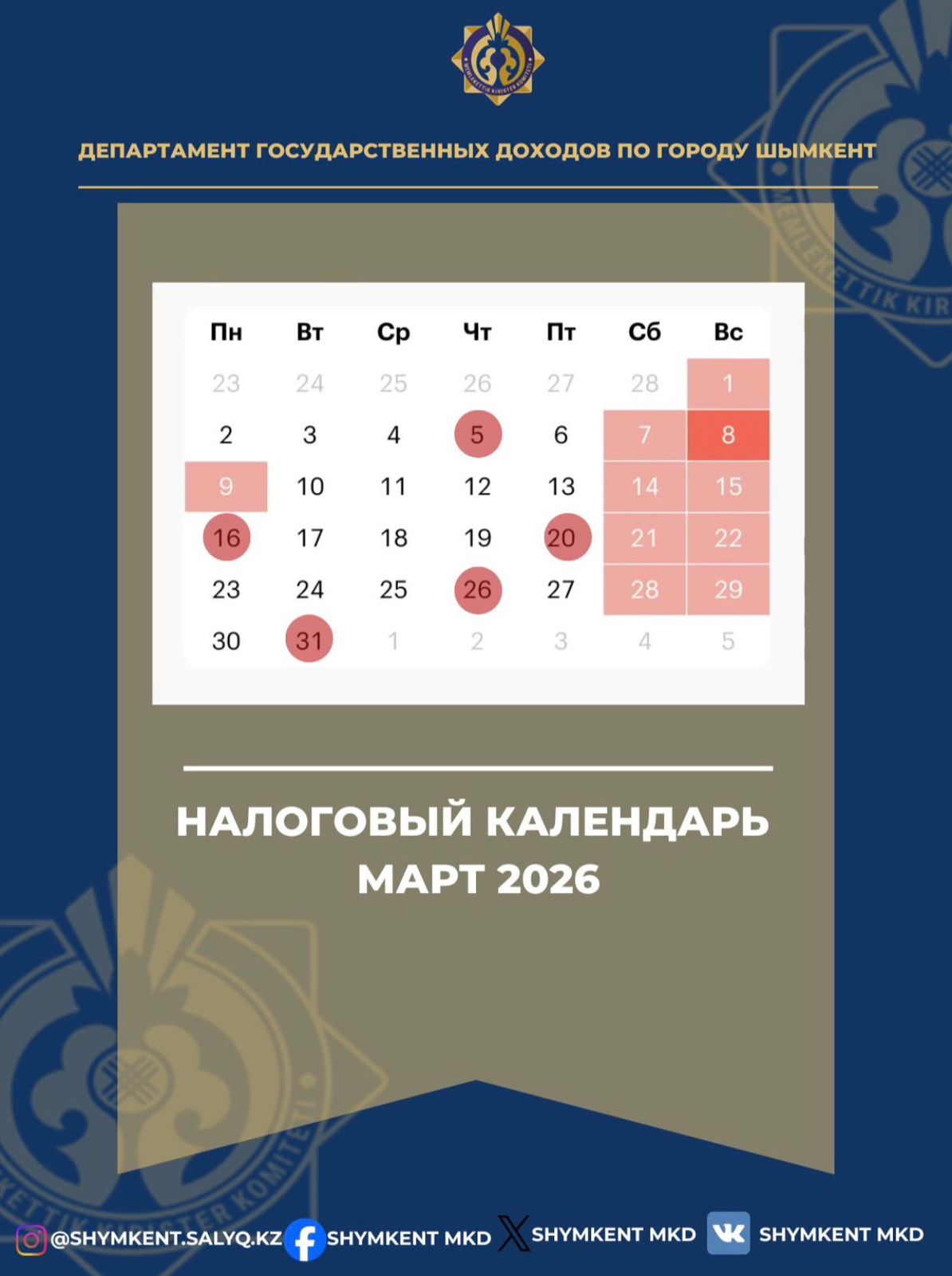 Сроки представления формы налоговой отчетности: