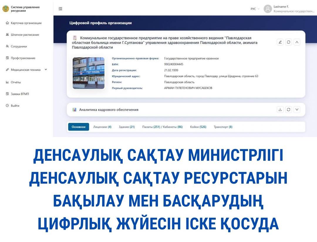 ДЕНСАУЛЫҚ САҚТАУ МИНИСТРЛІГІ ДЕНСАУЛЫҚ САҚТАУ РЕСУРСТАРЫН БАҚЫЛАУ МЕН БАСҚАРУДЫҢ ЦИФРЛЫҚ ЖҮЙЕСІН ІСКЕ ҚОСУДА