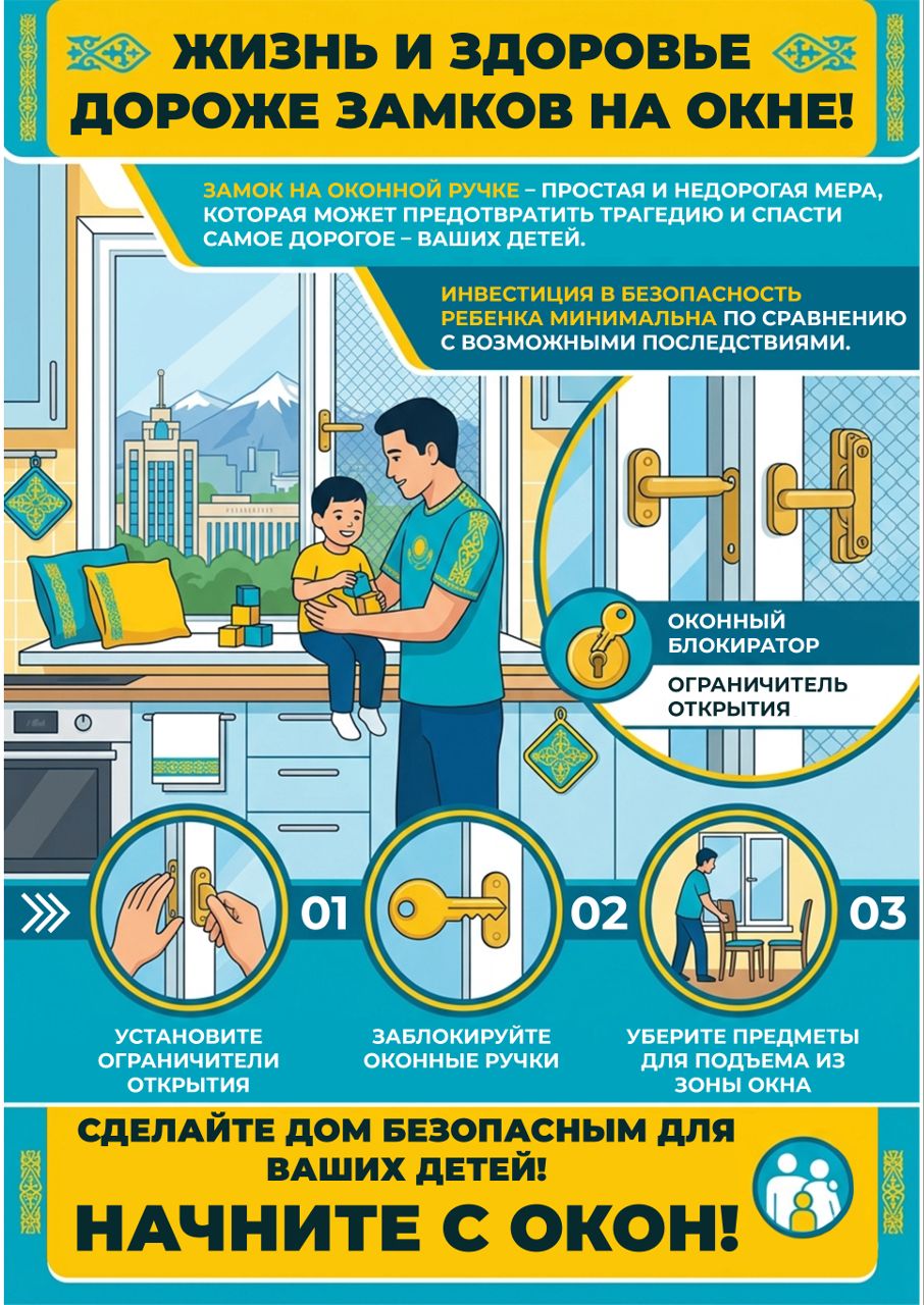 В Казахстане стартовала республиканская кампания «Окно - SAFE» для защиты детей от выпадения из окон