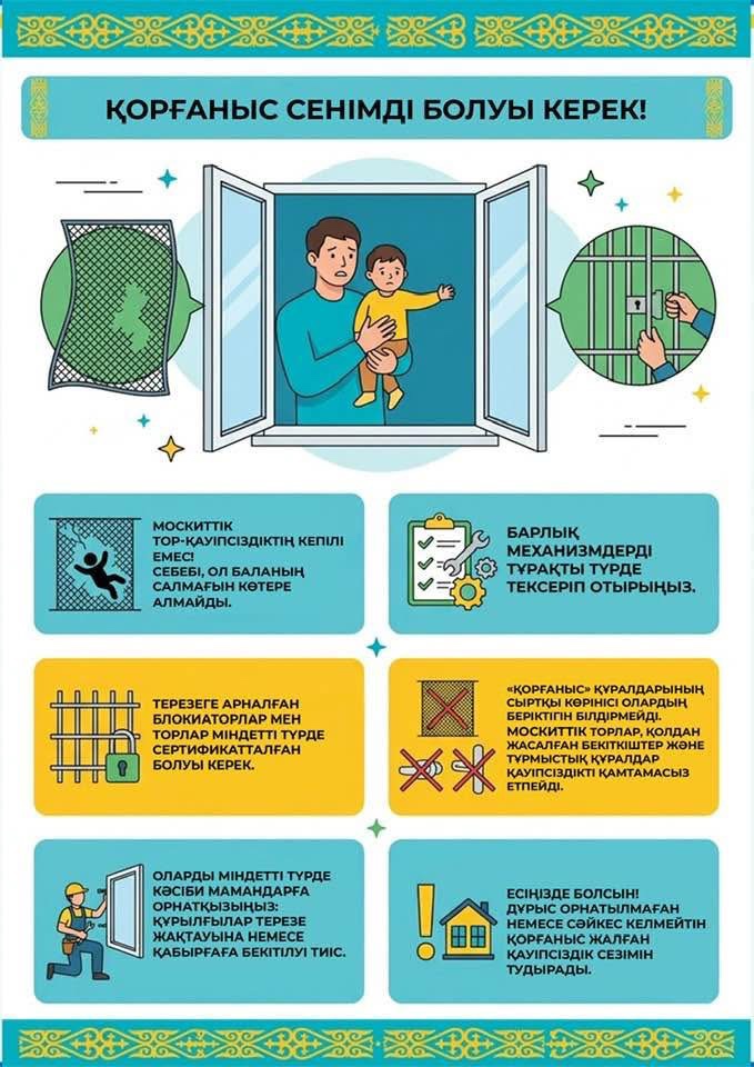 Елімізде балаларды терезеден құлаудан қорғауға бағытталған «Терезе – SAFE» республикалық науқаны басталды.