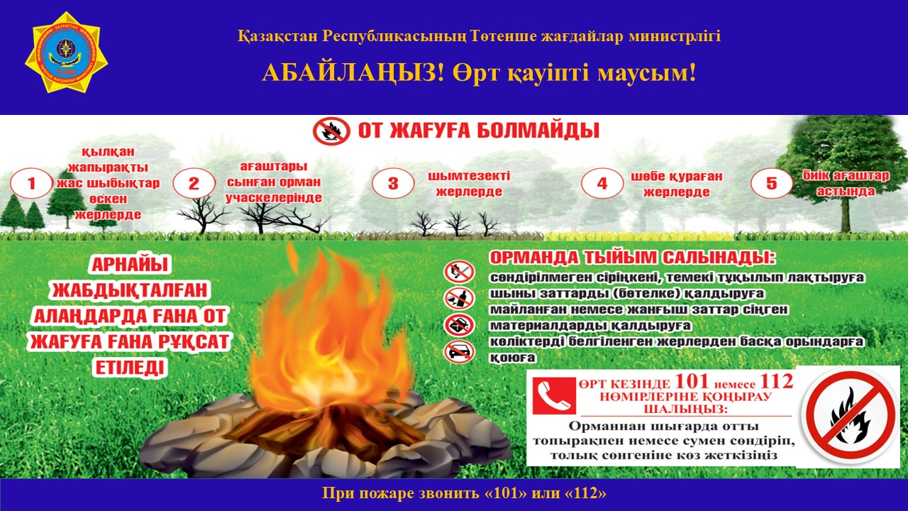 ТЖМ өрт қауіпті кезеңде қауіпсіздік шараларын сақтауды ұсынады