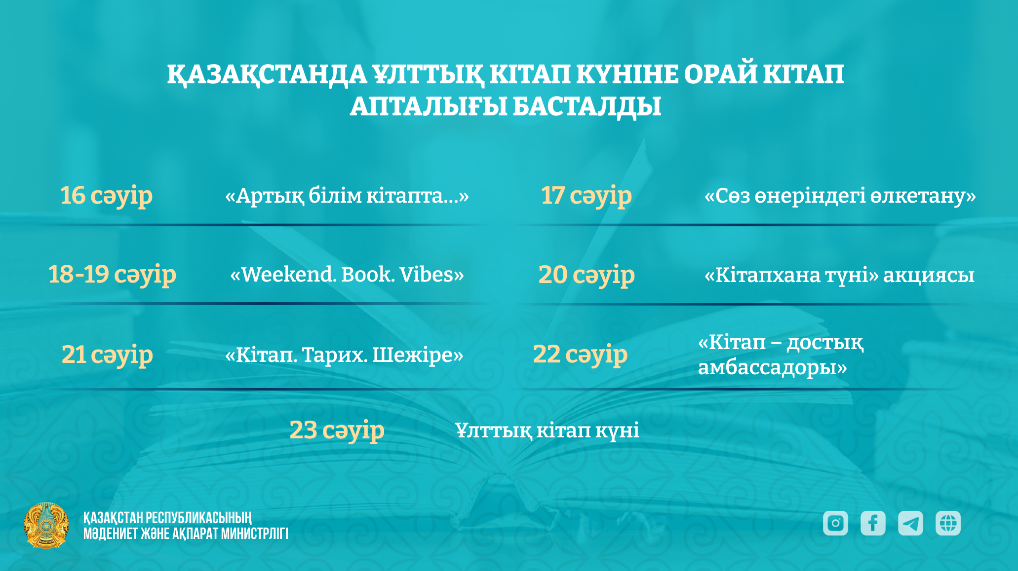 Қазақстанда Ұлттық кітап күніне орай кітап апталығы басталды