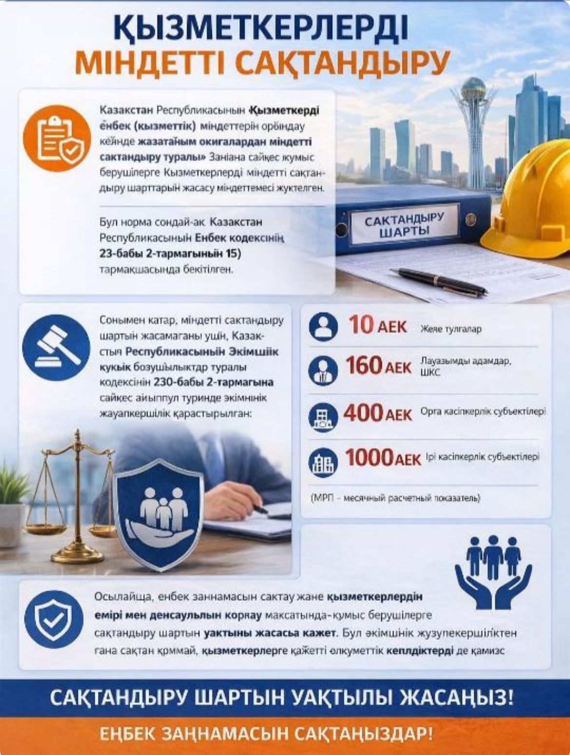 Қызметкерді жазатайым оқиғалардан міндетті сақтандыру туралы.