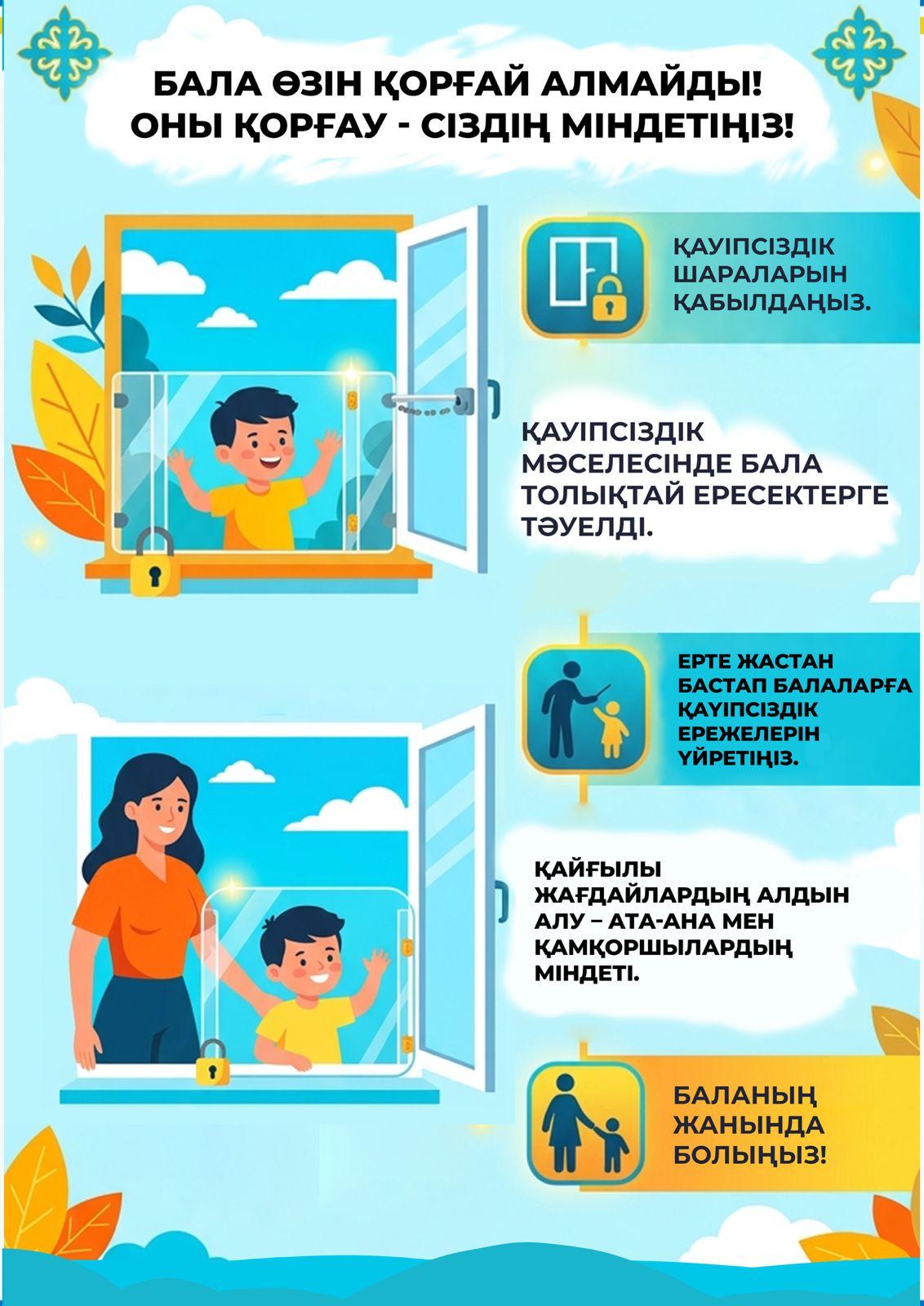 Елімізде балаларды терезеден құлаудан қорғауға бағытталған «Терезе - SAFE» республикалық науқаны басталды