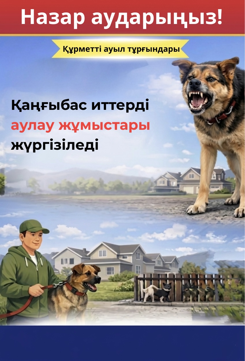 Тұрғындардың өтінішіне сәйкес, ауыл аумағында иесіз, қараусыз жүрген иттерді аулау жұмыстары жүргізілетінін хабарлаймыз.