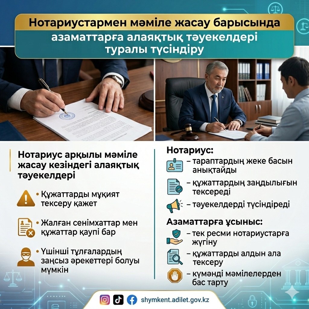 НОТАРИУС АРҚЫЛЫ МӘМІЛЕ ЖАСАҒАНДА САҚ БОЛЫҢЫЗ