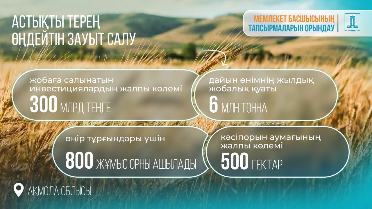 Қазақстан Үкіметі инвестициялар туралы келісімді мақұлдады: Ақмола облысында астықты терең өңдеу зауыты салынады
