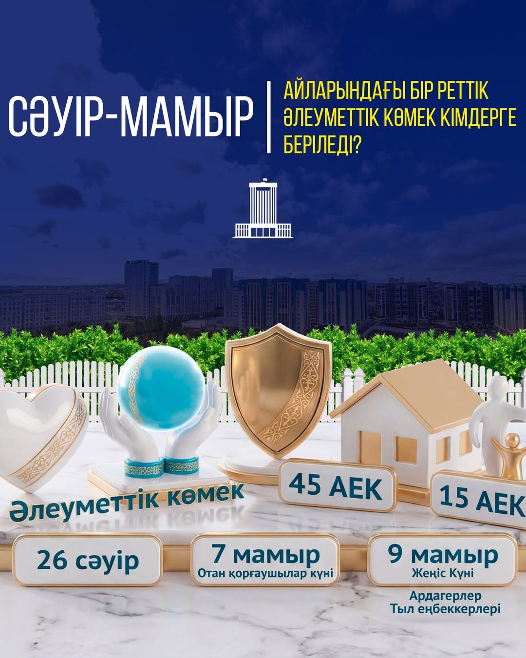 СӘУІР-МАМЫР АЙЛАРЫНДАҒЫ БІР РЕТТІК ӘЛЕУМЕТТІК КӨМЕК КІМДЕРГЕ БЕРІЛЕДІ?