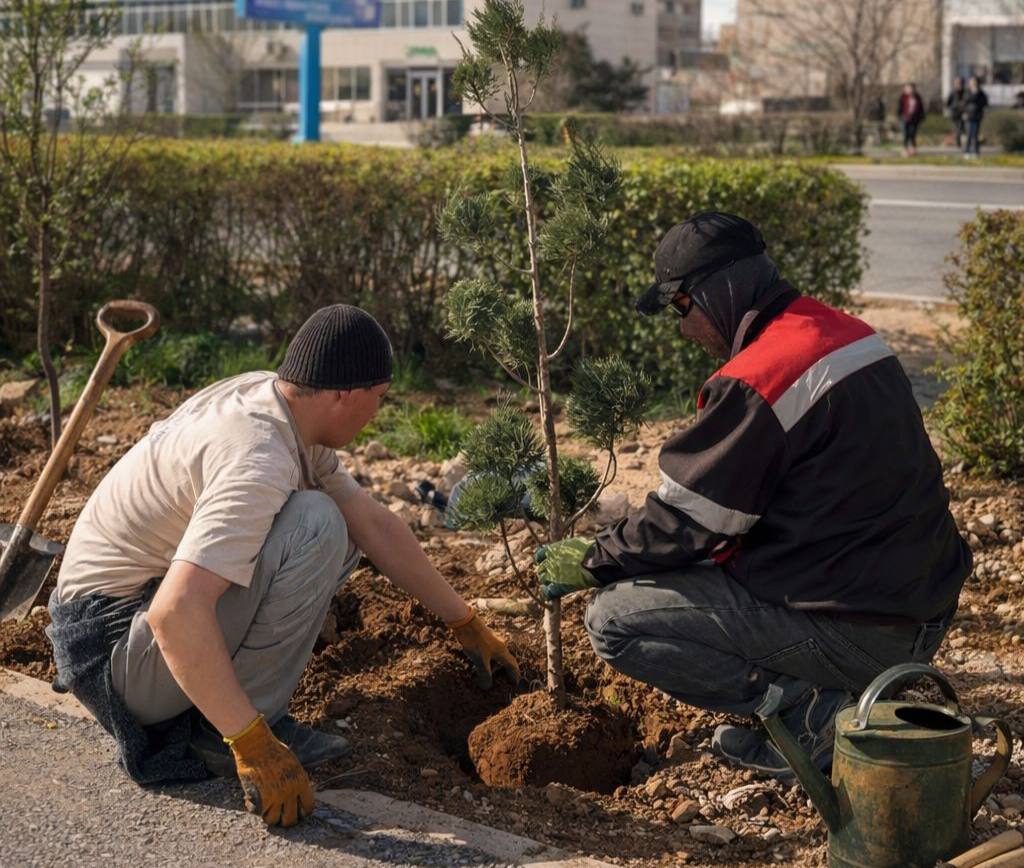 Ақтаулық кәсіпкер орталық жол бойына 40-қа жуық ағаш отырғызды