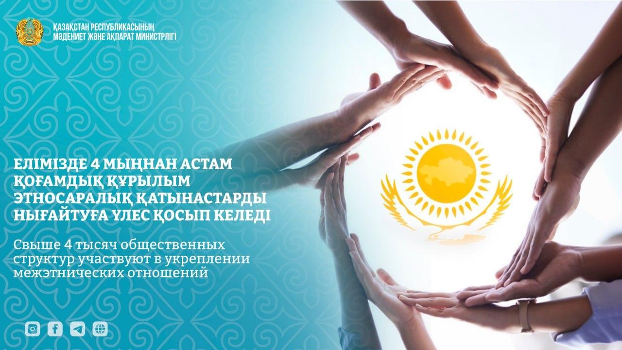 Елімізде 4 мыңнан астам қоғамдық құрылым этносаралық қатынастарды нығайтуға үлес қосып келеді