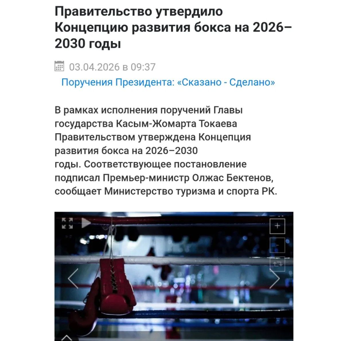 Үкімет боксты дамытудың 2026-2030 жылдарға арналған тұжырымдамасын бекітті