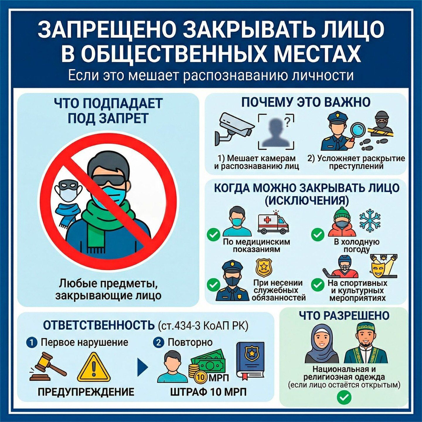 Қоғамдық орындарда бетті жабуға тыйым салынады