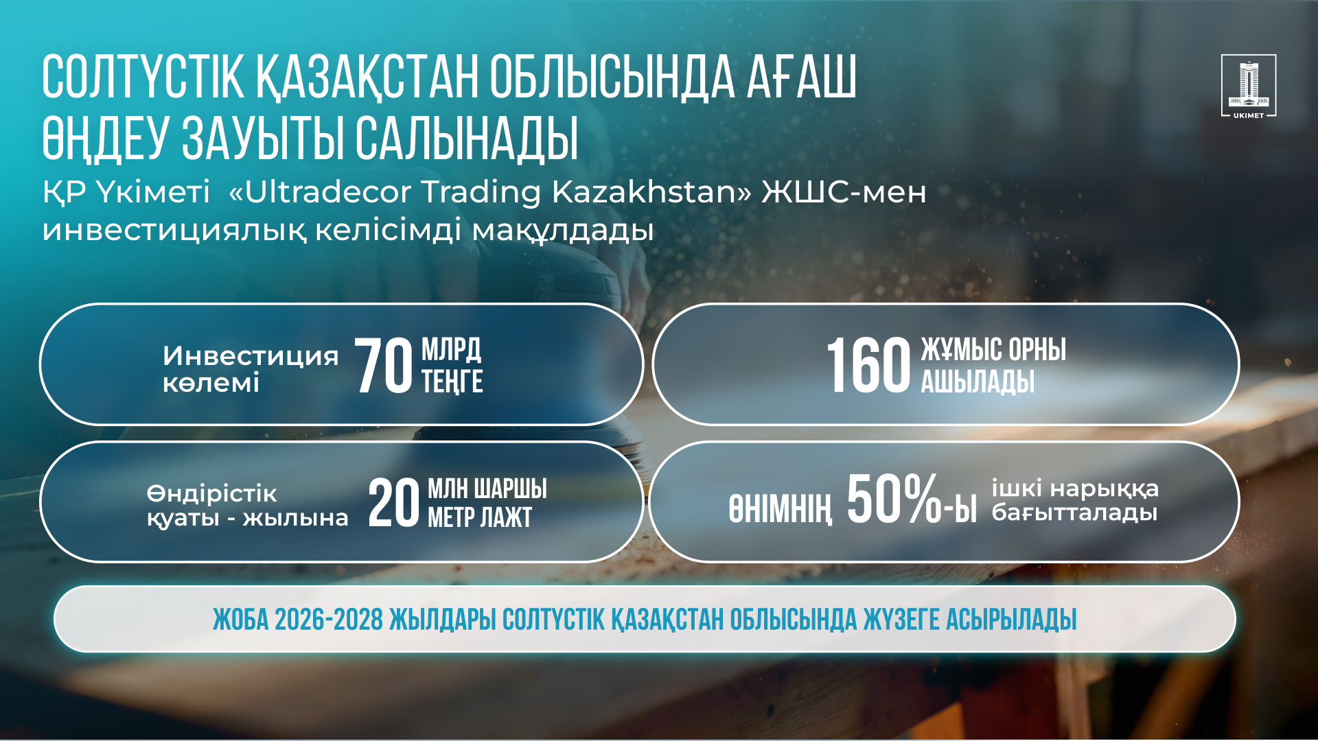 Үкімет Солтүстік Қазақстан облысында ағаш өңдеу зауытын салу жөніндегі инвестициялық келісімді мақұлдады