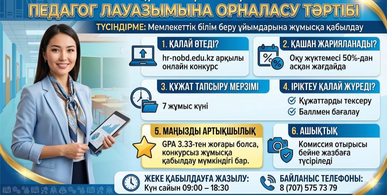 Педагог қызметіне жұмысқа қабылдау тәртібі