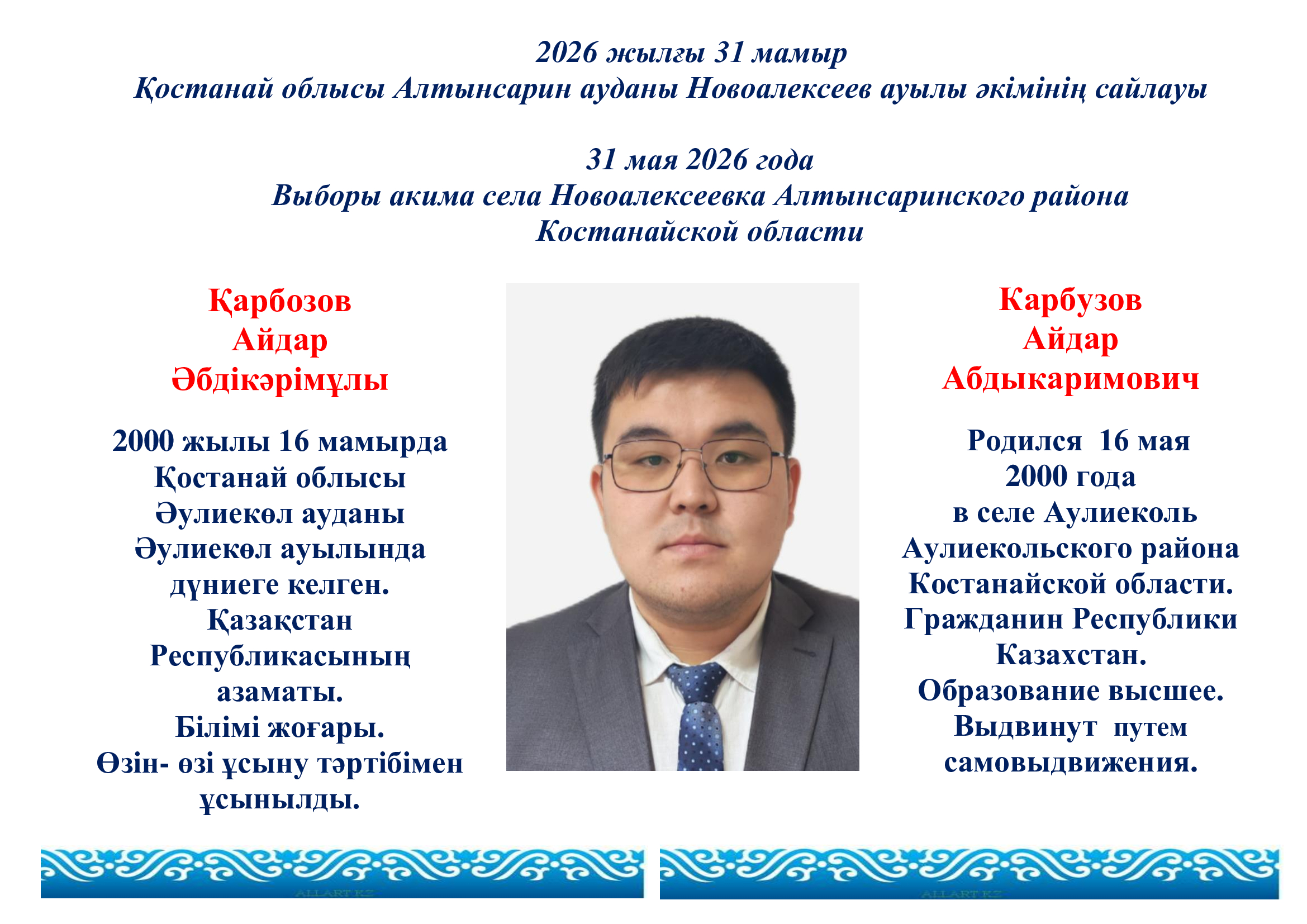 Информация о кандидатах в акимы села Новоалексеевка