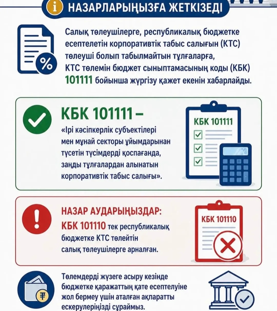 КТС төлемдерін дұрыс бюджеттік сыныптама коды бойынша төлеу туралы
