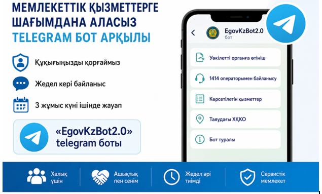 МЕМЛЕКЕТТІК КӨРСЕТІЛЕТІН ҚЫЗМЕТТЕРДІҢ САПАСЫНА ТЕЛЕГРАММ БОТ АРҚЫЛЫ ШАҒЫМДАНА АЛАСЫЗ