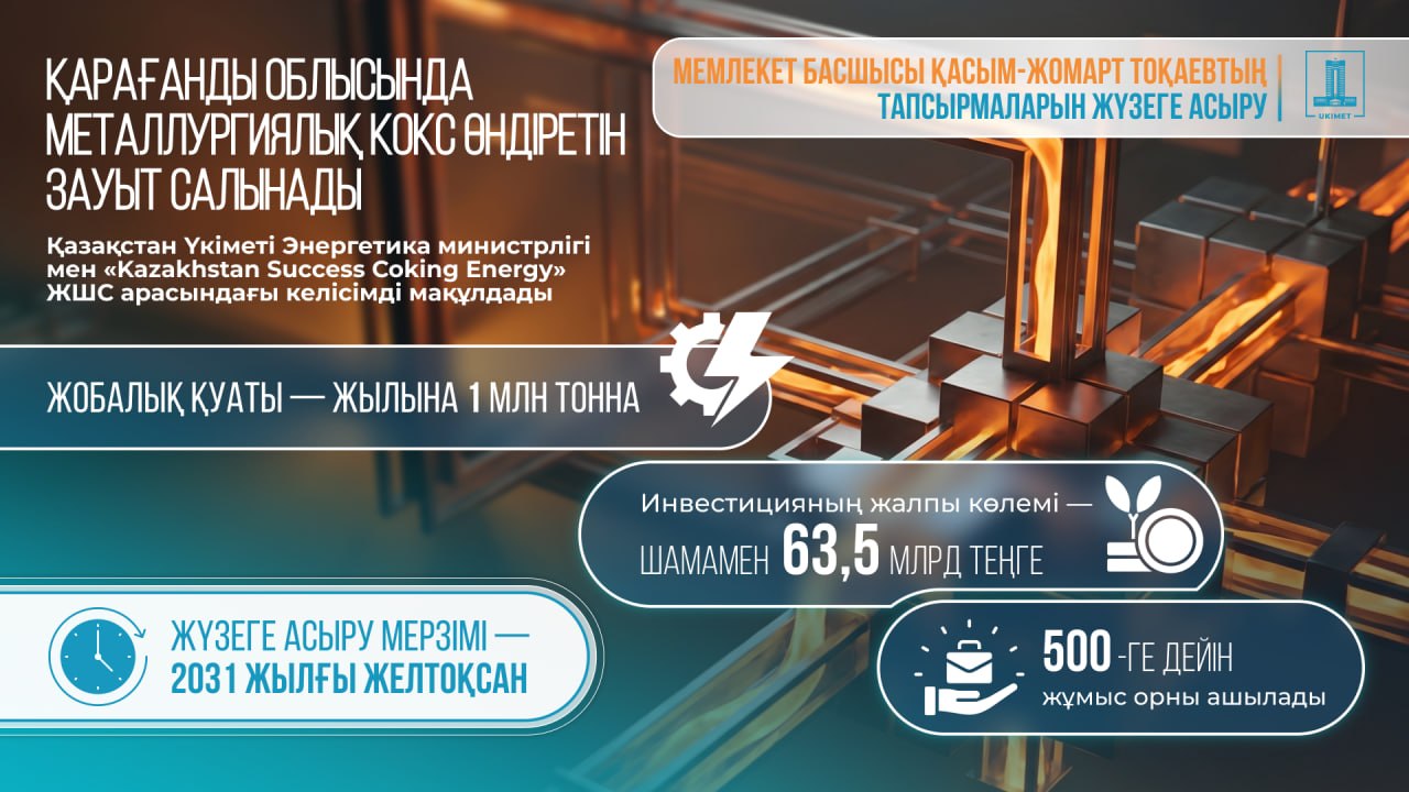 Қарағанды облысында металлургиялық кокс өндіретін зауыт салынады