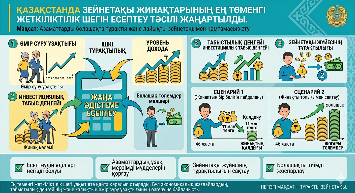 Зейнетақы жинақтарының ең төменгі жеткіліктілік шегін есептеу тәсілі жаңартылды