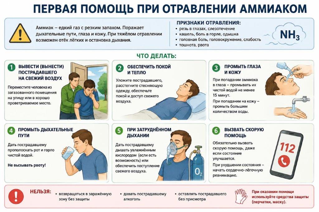 ПЕРВАЯ ПОМОЩЬ ПРИ ОТРАВЛЕНИИ АММИАКОМ