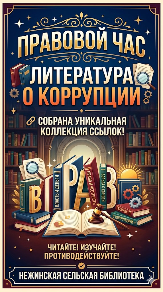 Нежинская сельская библиотека района имени Г.Мусрепова Северо-Казахстанской области представляет вниманию читателей Правовой час «Литература о коррупции».