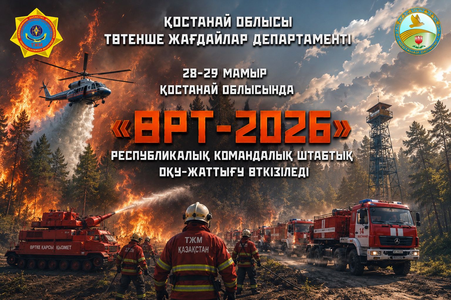 28–29 мая 2026 года на территории Костанайской области пройдут Республиканские командно-штабные учения «ӨРТ-2026».