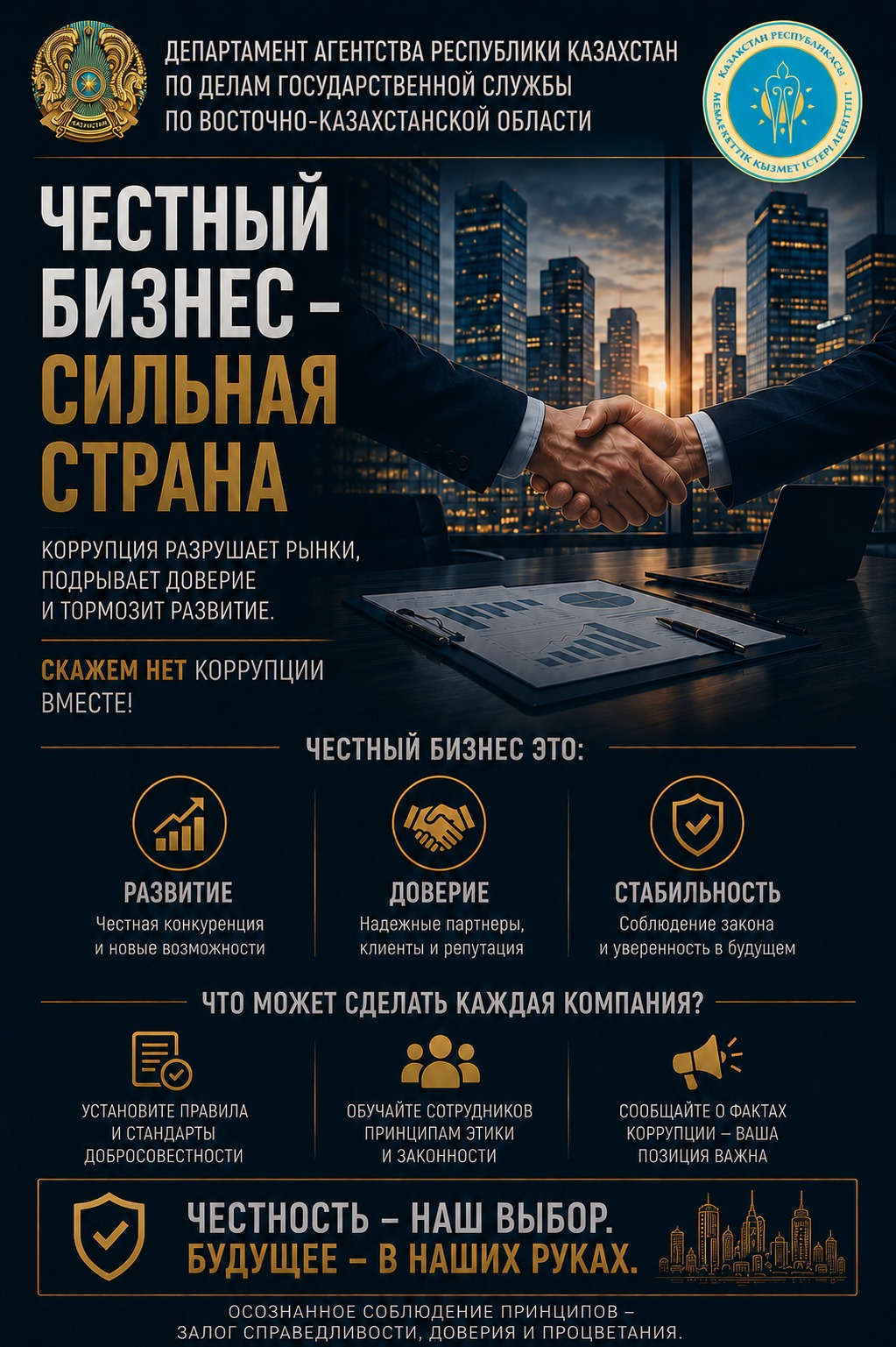 Честный бизнес - сильная страна. Коррупция разрушает рынки, подрывает доверие и тормозит разивтие. Скажем нет коррупции вместе! #скажемнеткоррупции