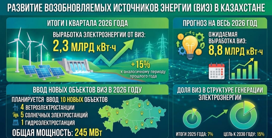 Қазақстанда «жасыл» энергия өндірісі 15%-ға өсті