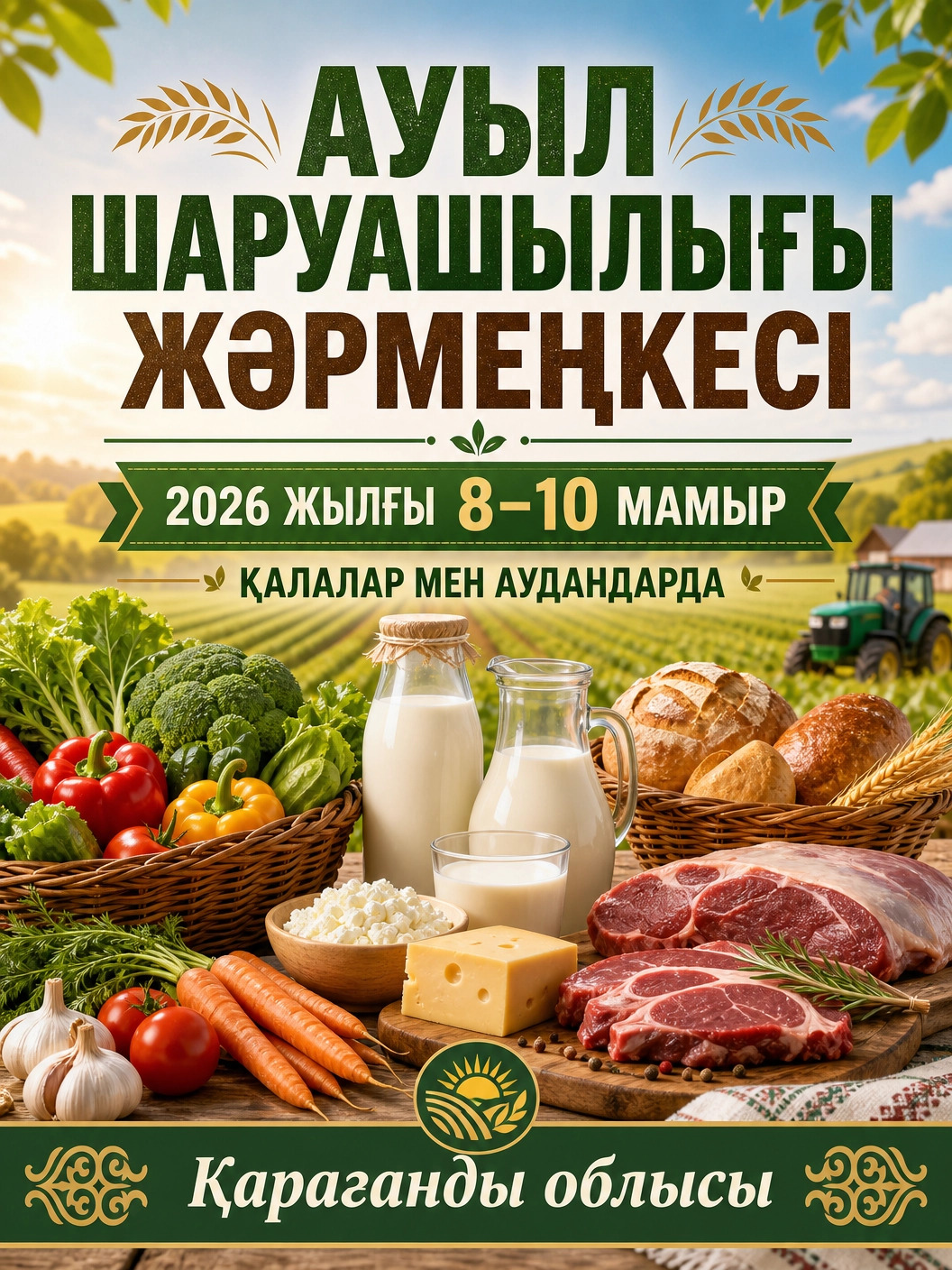 2026 жылғы 8–10 мамыр аралығында Қарағанды облысында ауыл шаруашылығы жәрмеңкелері өтеді