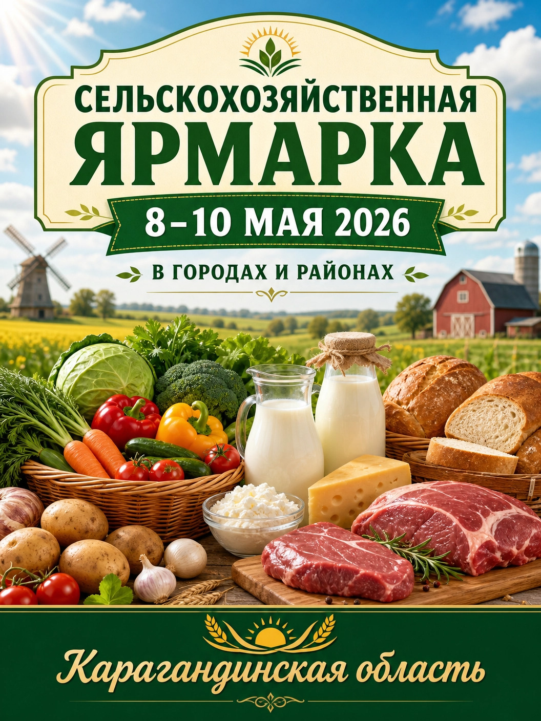 Праздничные сельскохозяйственные ярмарки пройдут в Карагандинской области с 8 по 10 мая 2026 года
