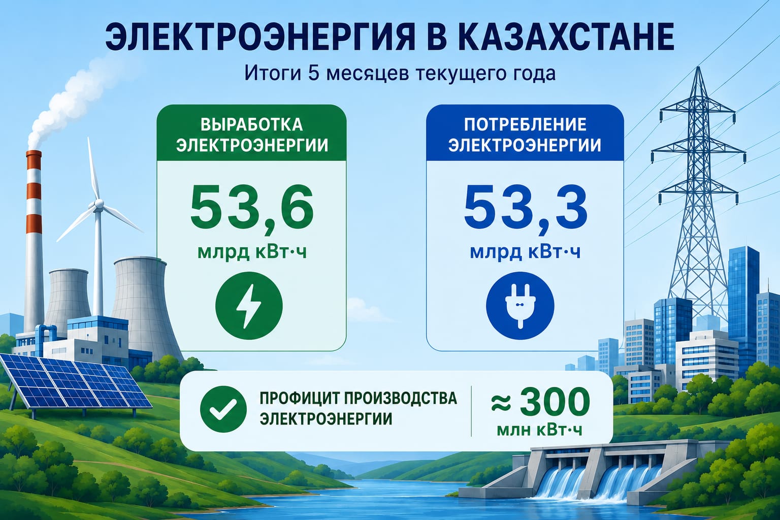 +300 млн кВт·ч: Казахстан закрепил профицит электроэнергии